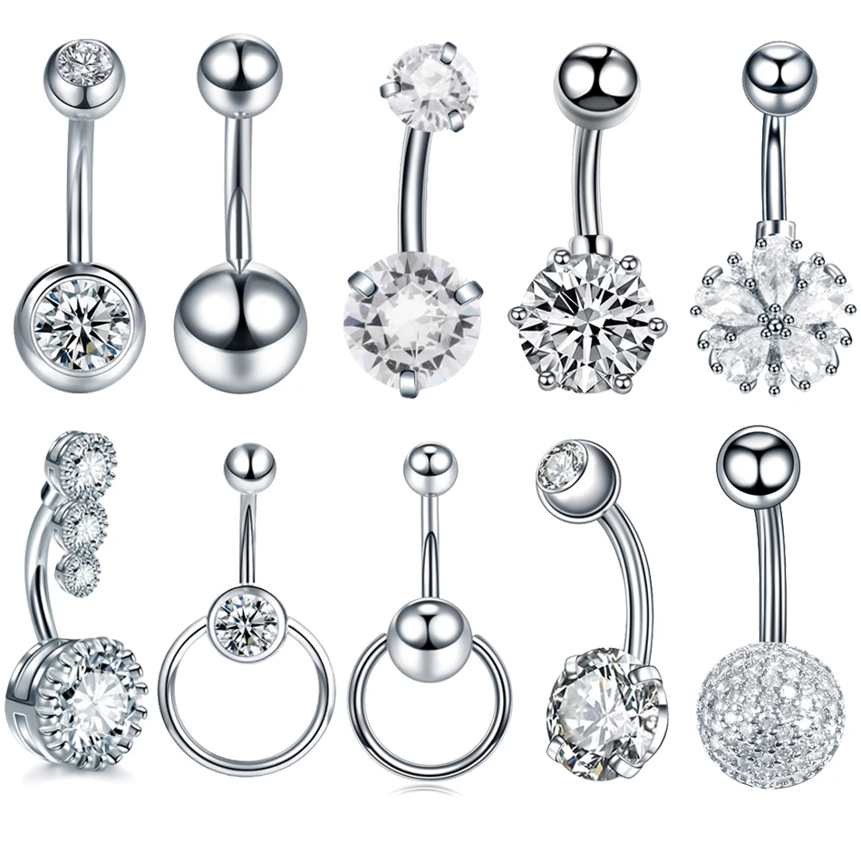 

1Pc Surgical Steel Belly Button Ring Navel Nombril Piercing CZ Belly Ring Sexy Women Belly Piercing Body Jewelry Ombligo 14G
