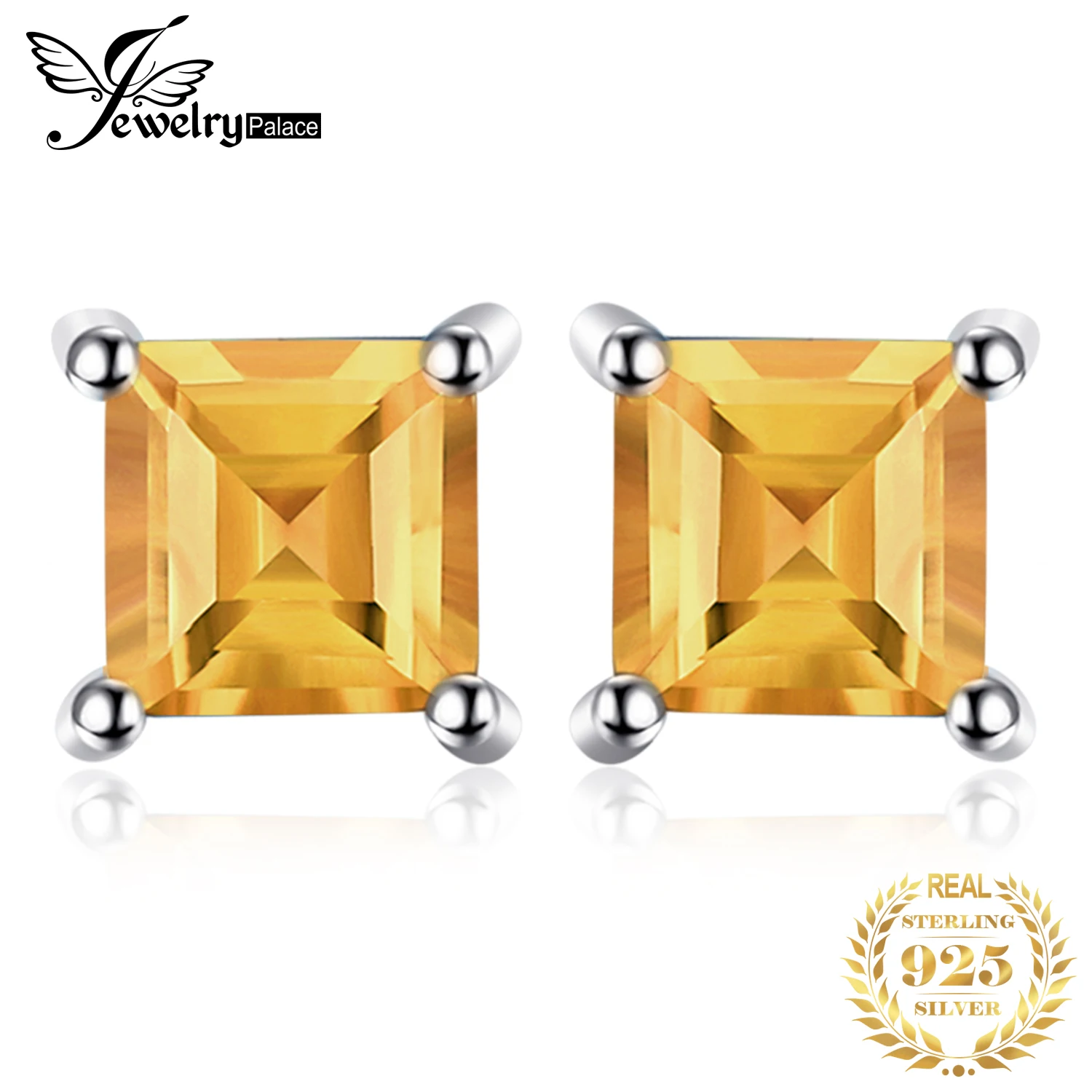

JewelryPalace Square Natural Yellow Citrine 925 Sterling Silver Stud Earrings for Women Fashion Princess Gemstone Earrings