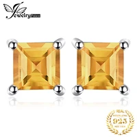 jewelrypalace square natural yellow citrine 925 sterling silver stud earrings for women fashion princess gemstone earrings