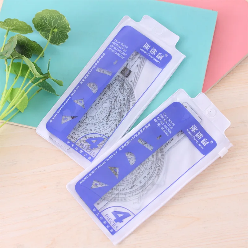 

Creative Stationery Maths Geometry Tool Student Ruler Set Protractor Triangle 4pcs Plastic School Office Supplies