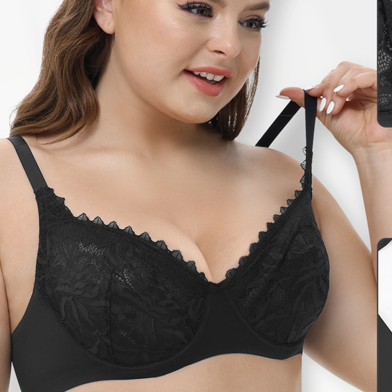 Женский бюстгальтер без подкладки прозрачный тонкий кружевной большого размера