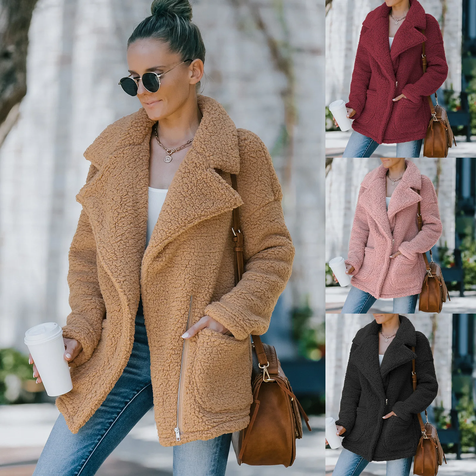

Women's 2022 winter new fur lapel woolen coat women