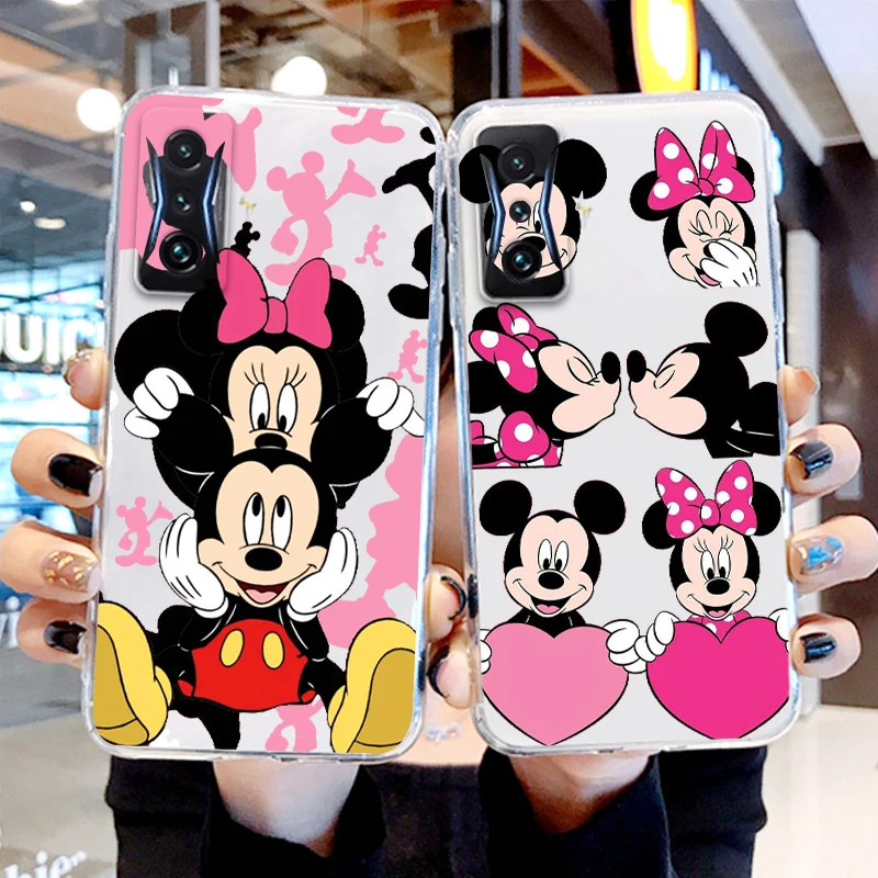 

Disney Mickey Minnie Pink Transparent Phone Case For Xiaomi Redmi K60 K50 K40 Gaming K30 K20 A1 Pro 5G 12C 11 10X 9T 9