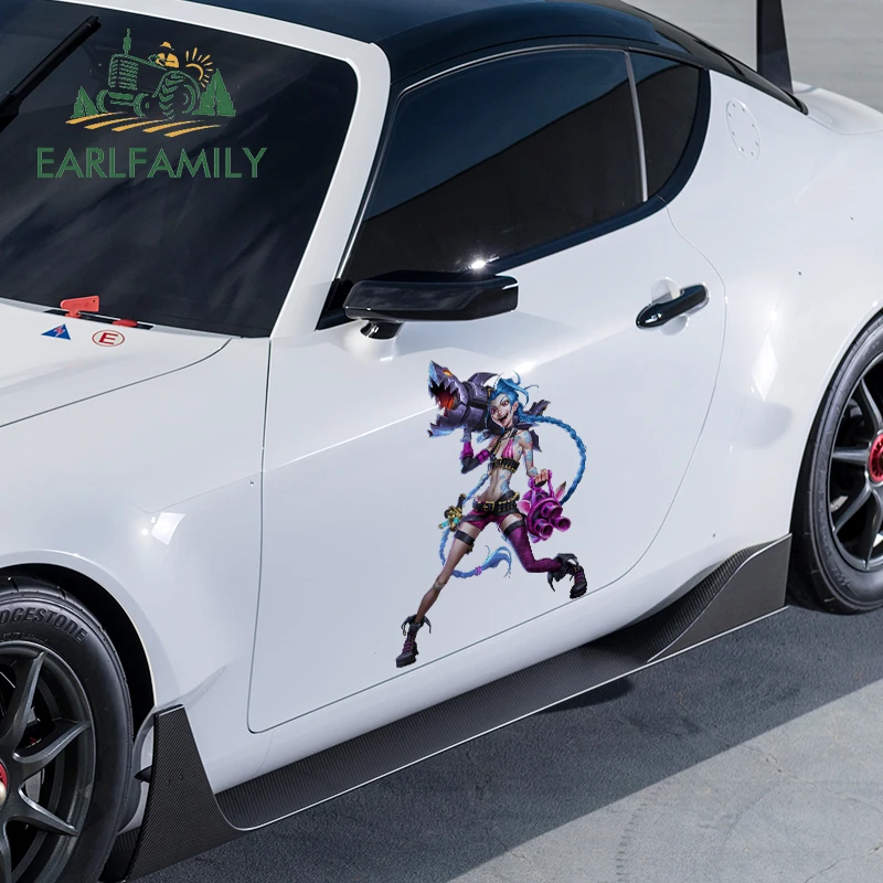 

EARLFAMILY 43cm x 32.4cm for Jinx League of Legends Car Stickers Personality Sunscreen Vinyl Decals Anime Car Door Protector