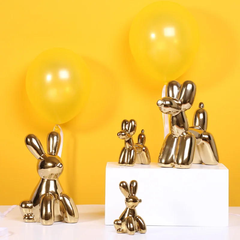 

Nordic Cute Golden Rabbit Balloon Dog Ornament Creative Living Room Wine Cabinet Home Decorations Figurines Crafts Wedding Gift