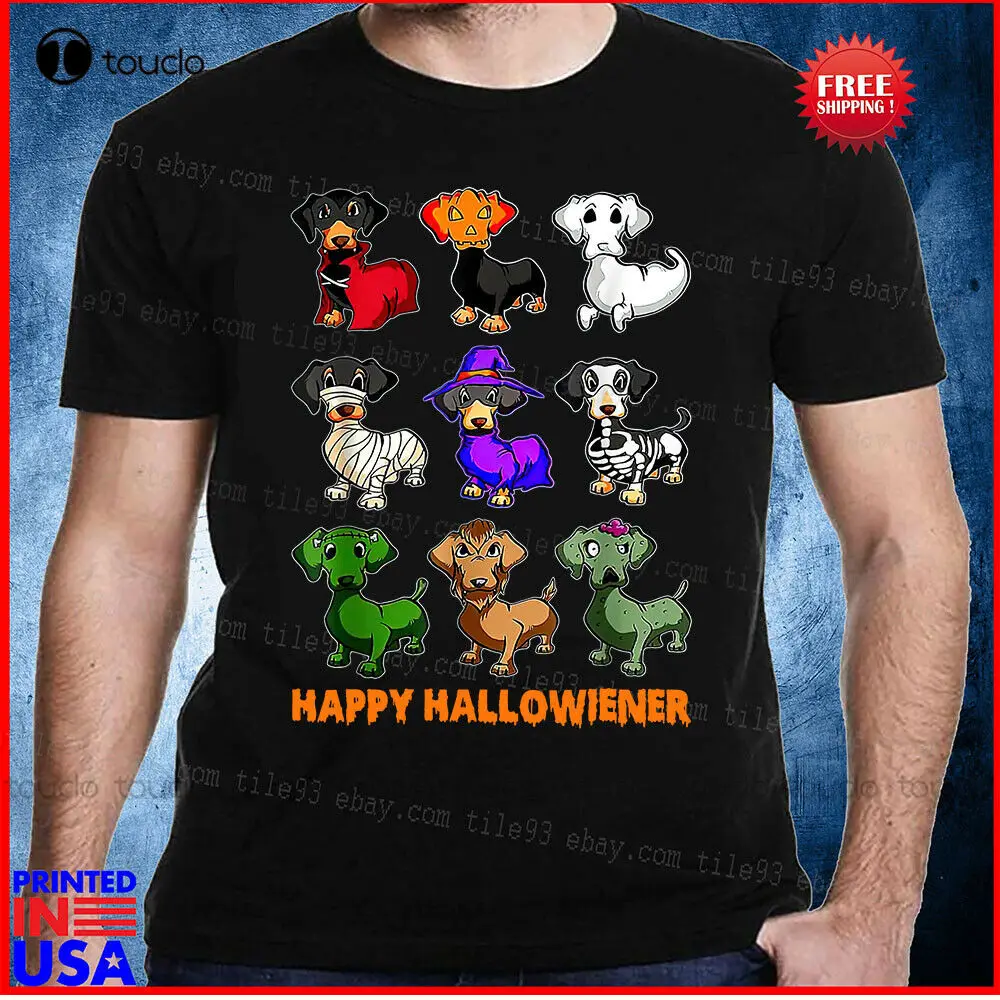 

Dachshund Happy Halloweiner Funny Halloween Dogs Lover T-Shirt Mens Shirts Short Sleeve Custom Aldult Teen Unisex Xs-5Xl