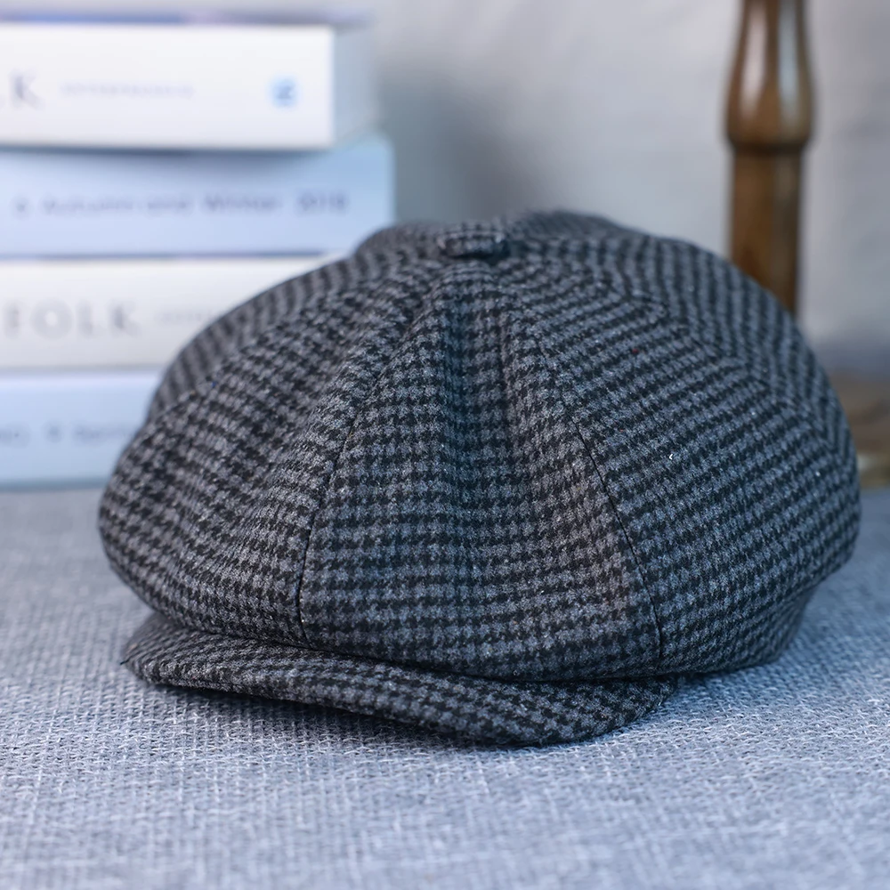 Кепка в стиле гусиные лапки на весну осень и зиму Гэтсби клетчатый черный Берет