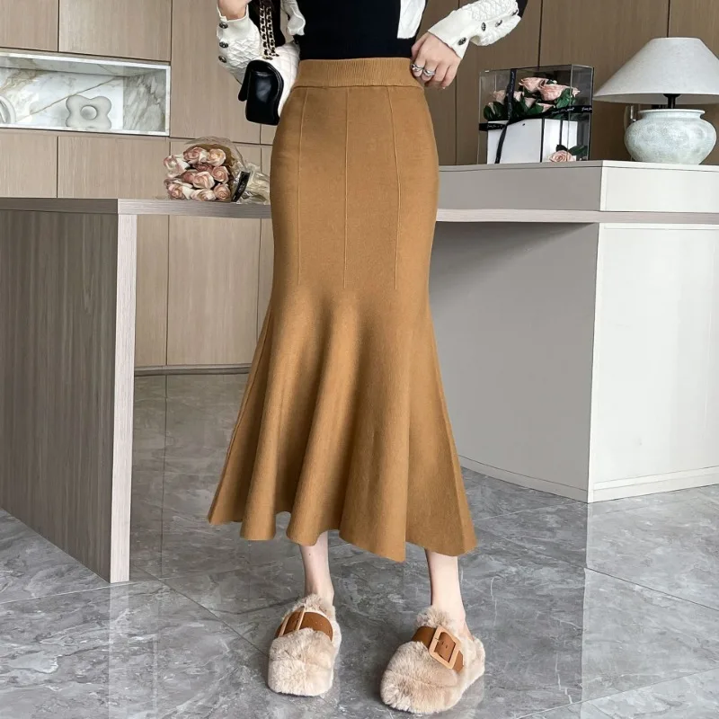 Женская длинная юбка-годе Matakawa однотонная вязаная плотная элегантная юбка с