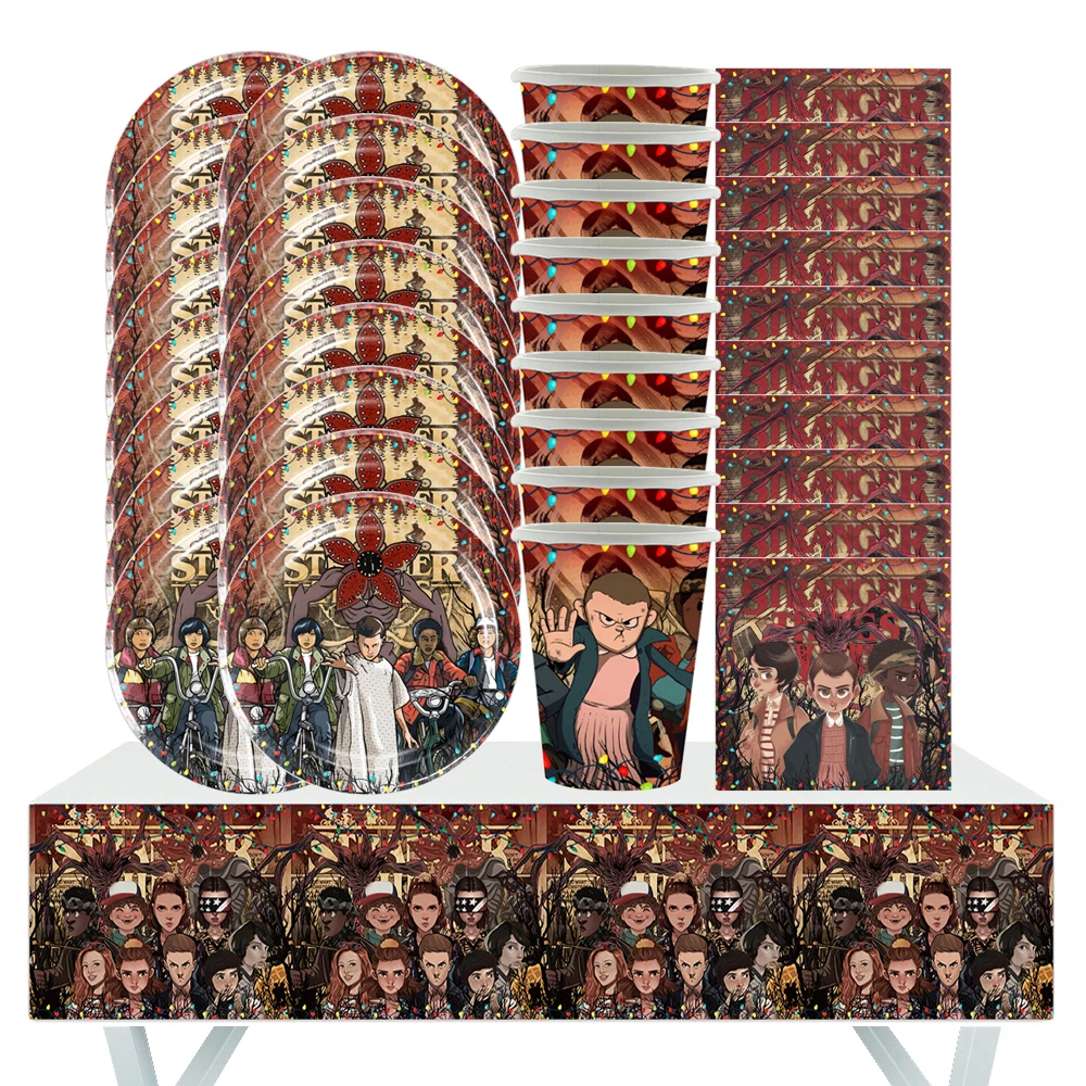 

Cartoon Stranger Things Theme Baby Shower Boys Party Supplies Paper Cup Plate Tablecloth Kids Birthday Wedding Decor Balloons