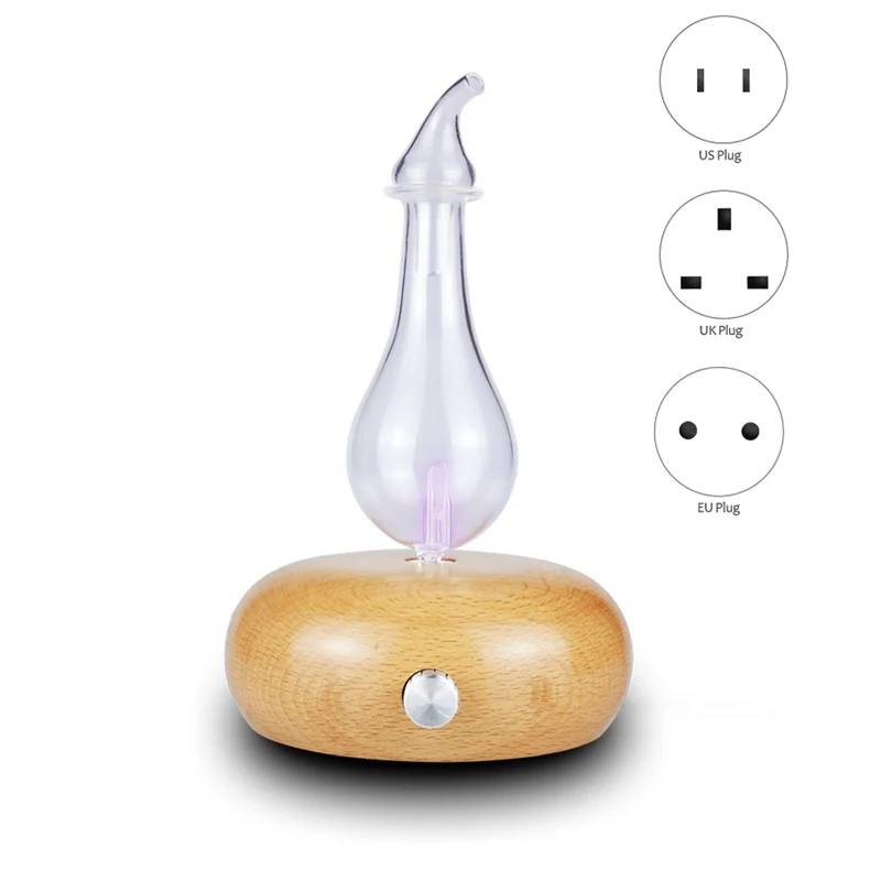 

Wooden Glass Aromatherapy Pure Essential Oils Diffuser Air Nebulizer 7 Color Changing LED Lights For Bedroom