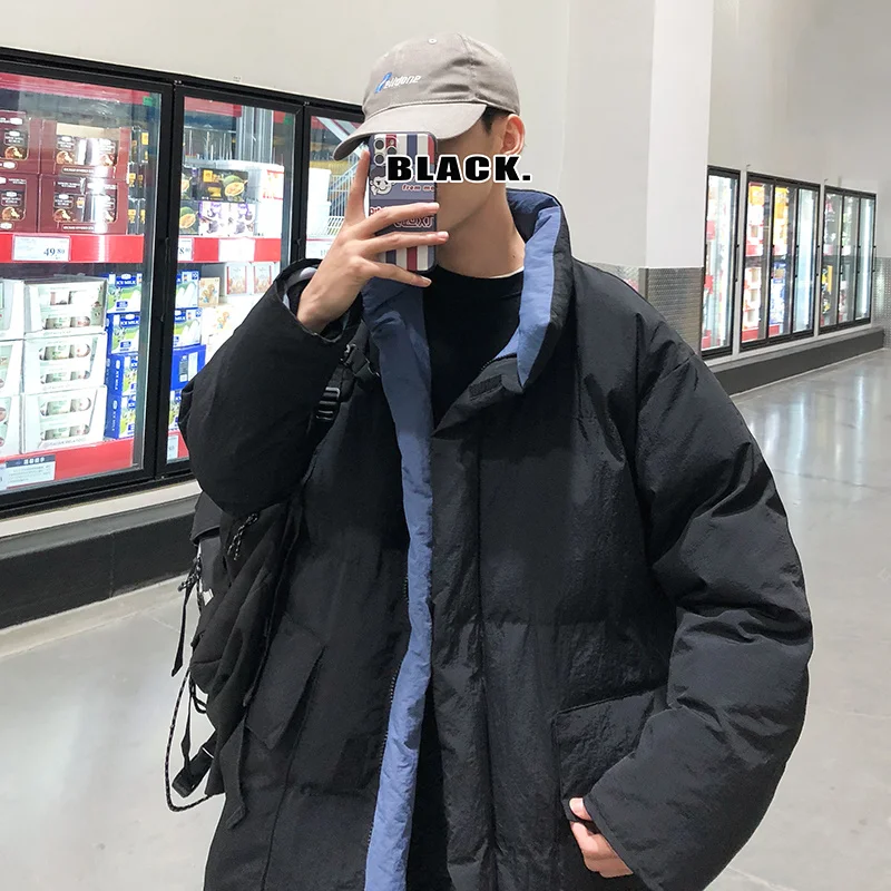 Winter Jacket Men Warm Fashion Mid Length Thicken Coat Men Streetwear Korean Loose Grey Black Thick Jackets Mens Parker Clothes
