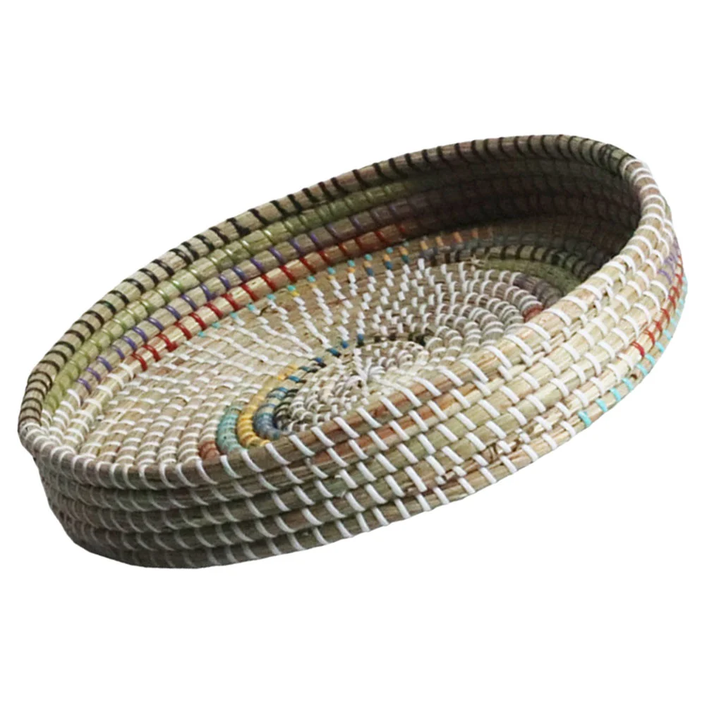 

Storage Basket Round Fruit Traysss Dessert Holder Kitchen Seagrass Containers Food Tray