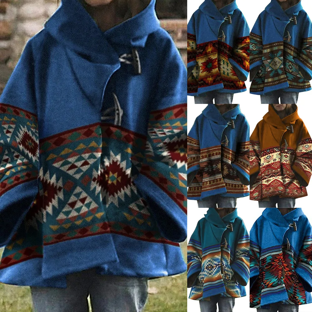 

2023 Winter Amazon Autumn/Winter New Women's Loose Printed Woolen Coat 5 Colors 8 Sizes