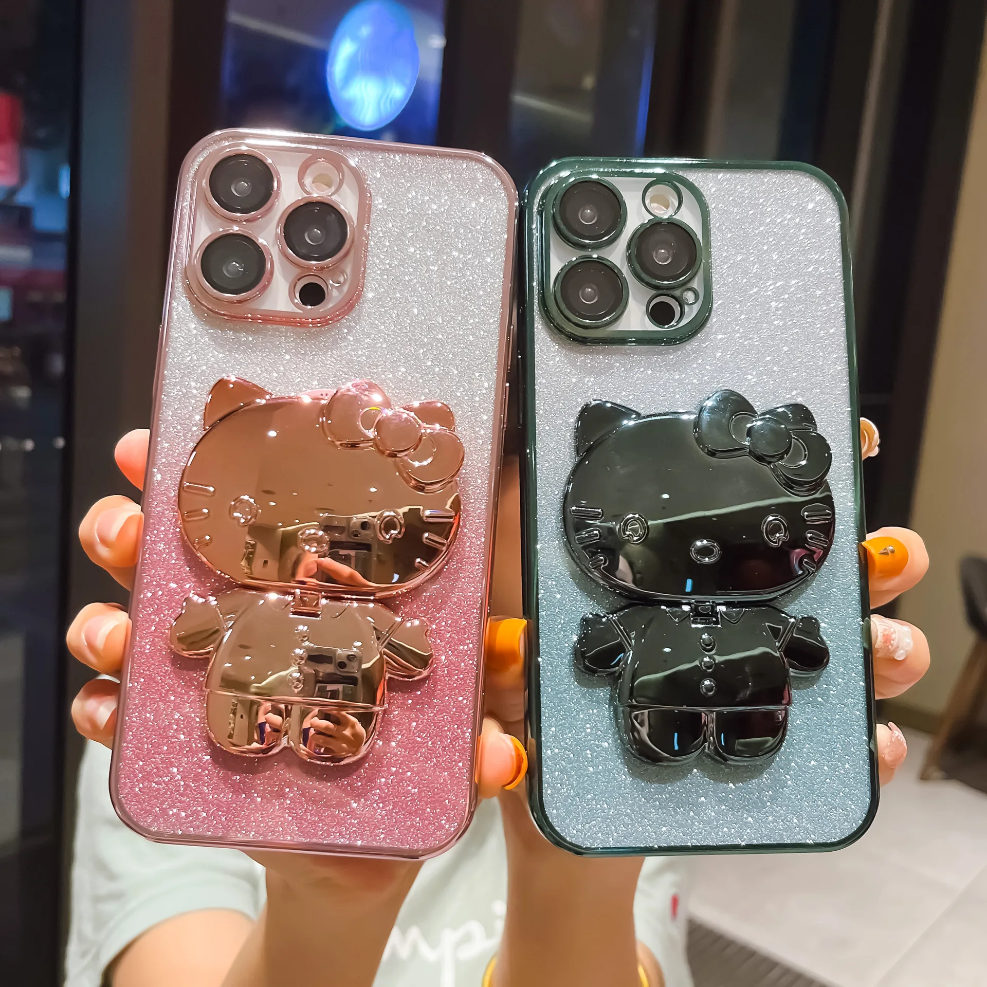 

Чехол для Iphone 14 с гальваническим покрытием Hello Kitty, милый зеркальный кронштейн Sanrio Kawaii, Apple 13, мягкий блестящий чехол с градиентом