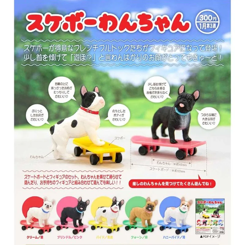 

Japan Genuine Kitan Club French Bulldog and Skateboard Cute Kawai Capsule Toys Gashapon Model Table Ornament