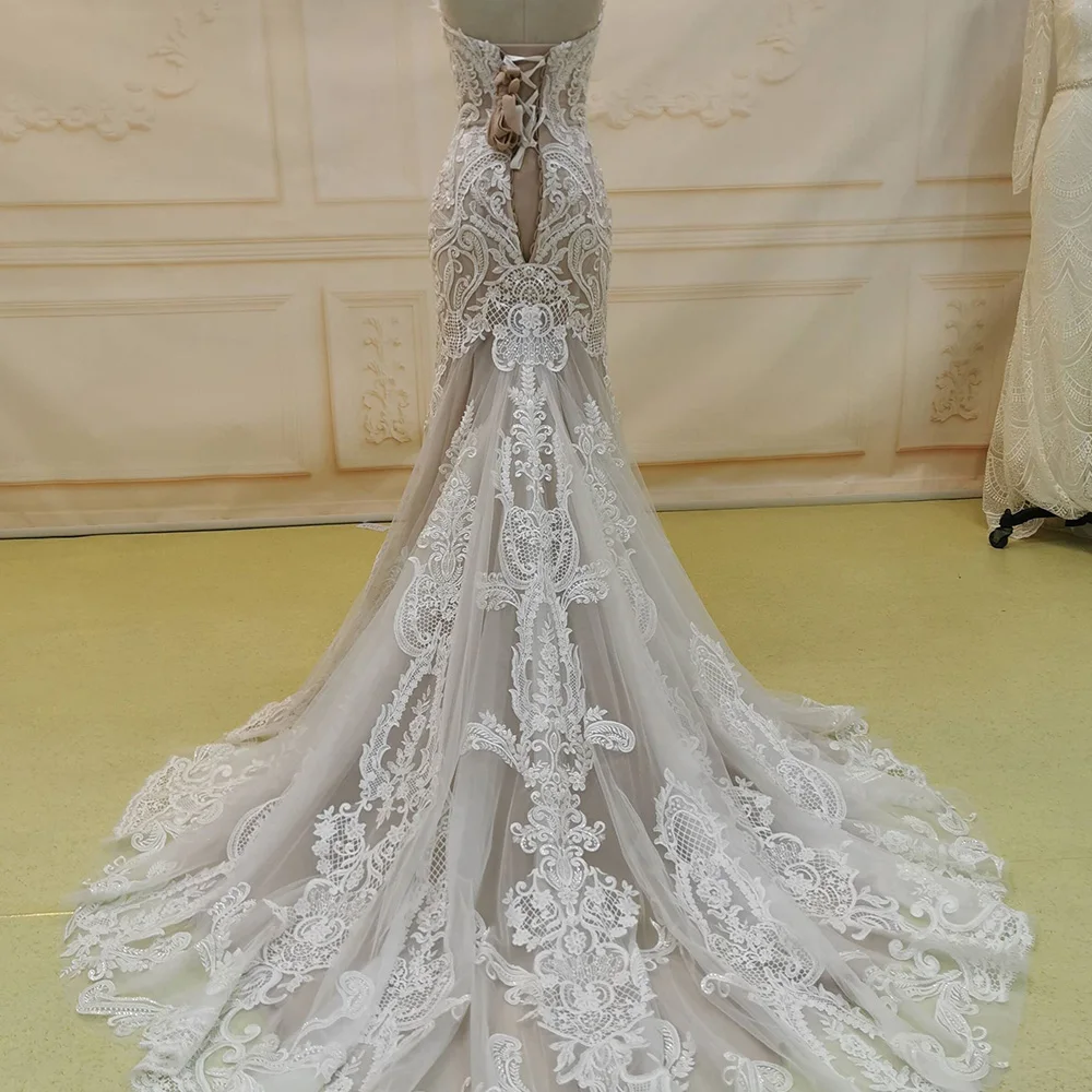 Плиссированные милые кружевные свадебные платья русалки без бретелек по