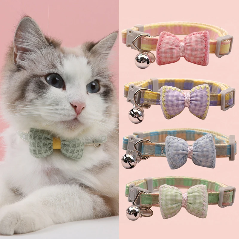 

Bow-knot Cat Bell Collar Adjustable Dog Collar Easy Wear Buckle Lovely Pets Decor Accessories Dogs Cats Necklace