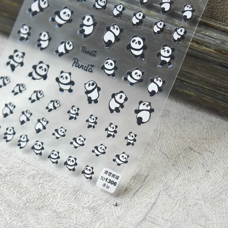 

2022 New Design Tomoni Japanese Sticker Adhesive Ski Panda 5D Soft Reliefs Nail Art Stickers Slider Decals Stickers for Nail