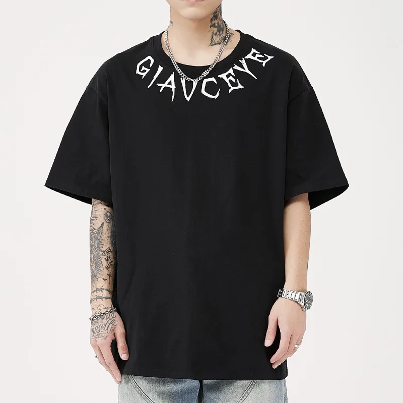 

Summer Fashion Tee Men High Street Heavy Quality T-shirt Oversized Top Black White Women Tshirt Graphic Letter Print Tee Cotton