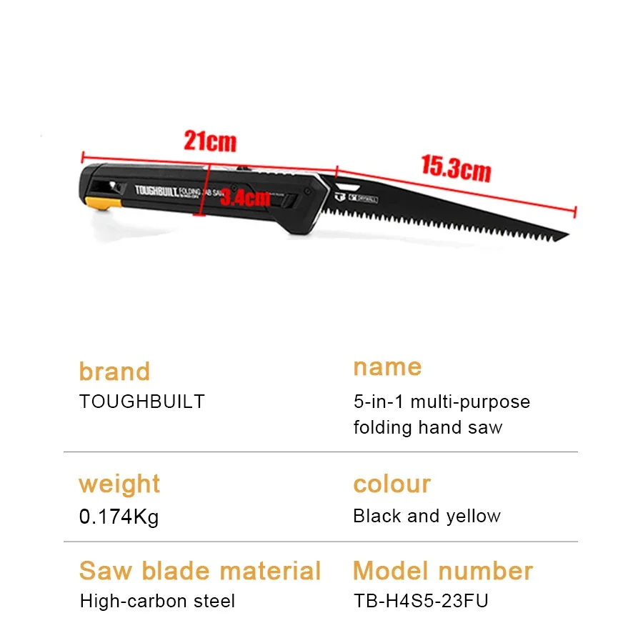 Фото Пила ToughBuilt Складная 5 в 1 с 4 лезвиями, предназначенными для резки дерева, пластика, металла и гипсокартона №2