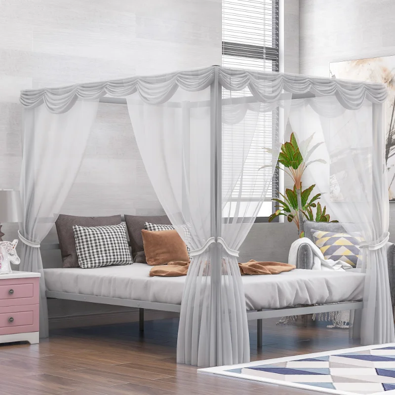Platform Bed With Built-in Headboard\ No Box Spring Needed\  Classic Design\  Queen \  Sliver