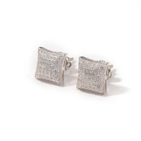1pair s925 sterling silver sqaure stud earrings aaa cz stone paved bling ice out hip hop earrings for women men unisex jewelry