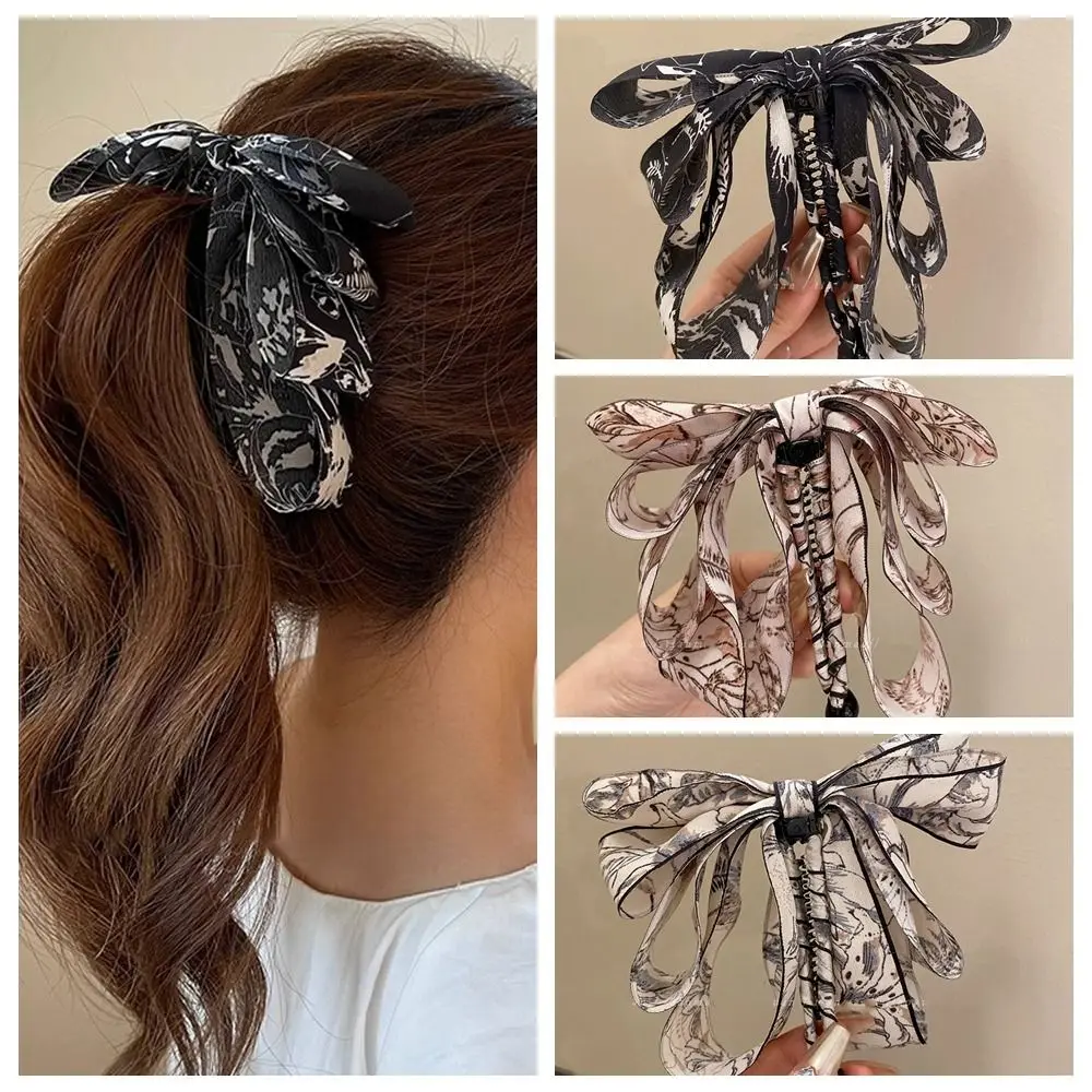 

Ribbon Bow Banana Clip Elegant Korean Style Hair Clip Vertical Clip Bowknot Hair Claw Ponytail Hold