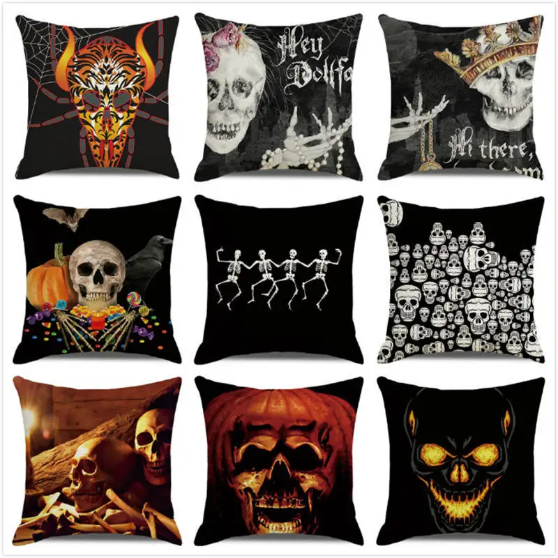 

Pillows Case Watercolor Pumpkin Decorative Pillowcase for Bed Crown Skeleton Throw Pillow Cover Room Aesthetics Couch Sofa