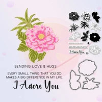 bloomed peony flowers cutting dies clear stamp diy scrapbooking crafts decor metal dies cut silicone stamps for cards album