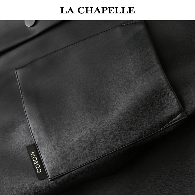 La Chapelle Light Luxury Retro Sle Короткое черное кожаное пальто Женская удобная куртка Overfit