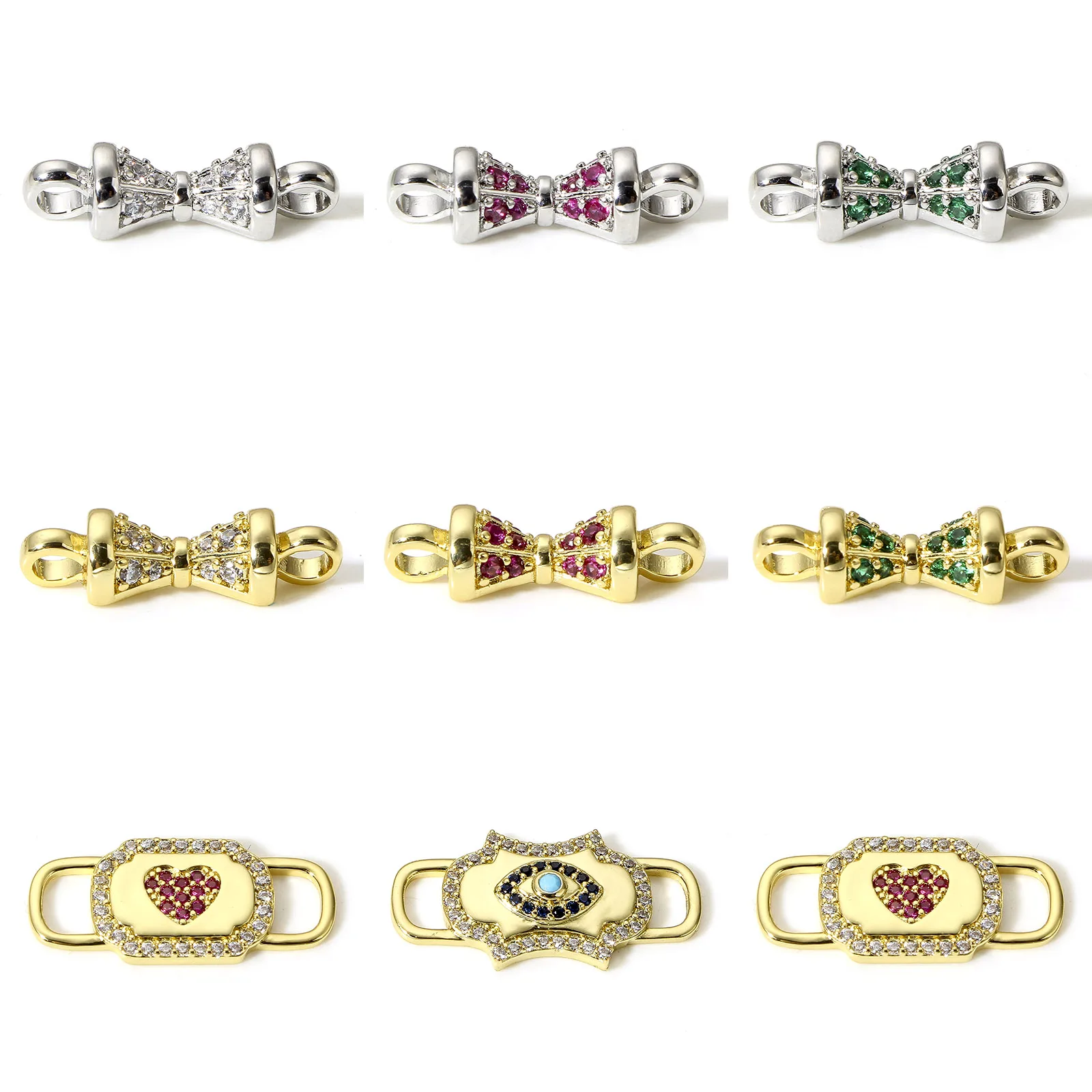 

1pc Copper Connectors Gold Color Multicolor Rhinestone Bow Charms DIY Necklace Bracelet Women Party Sweet Gift Jewelry Findings
