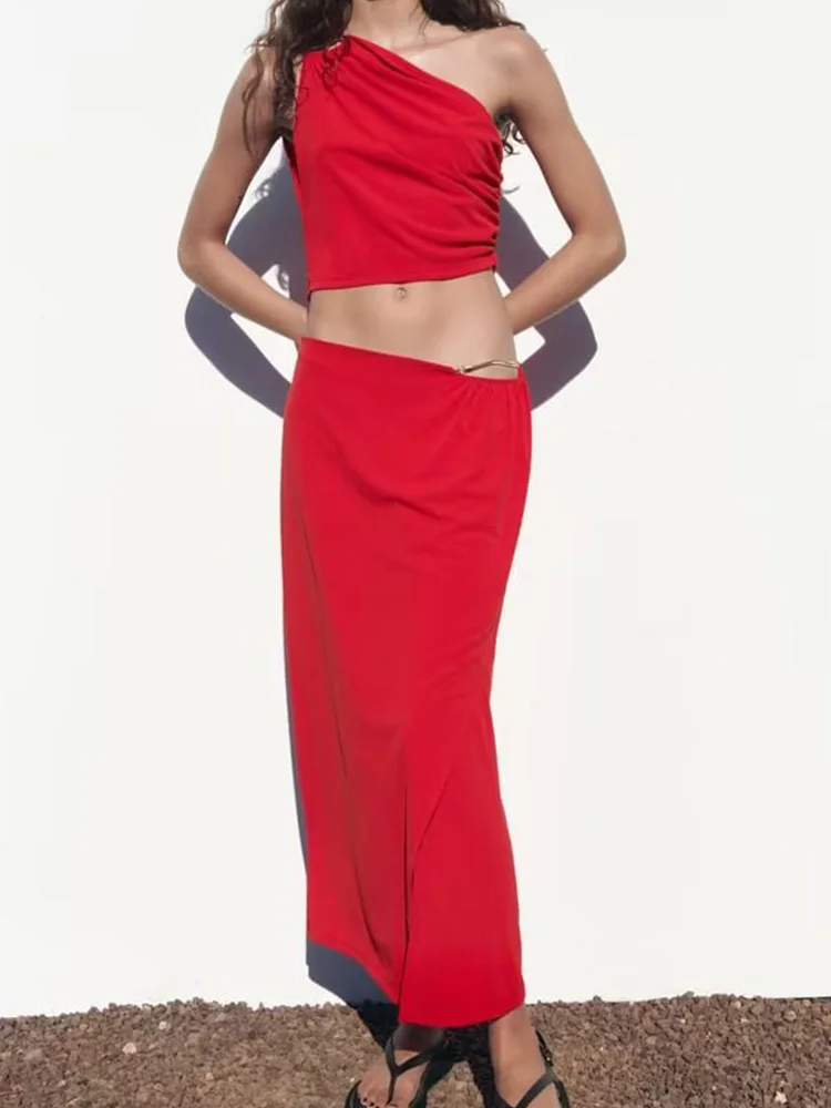 

Женский костюм из двух предметов Kumsvag, однотонная короткая блузка и юбка, элегантная уличная одежда, лето 2023