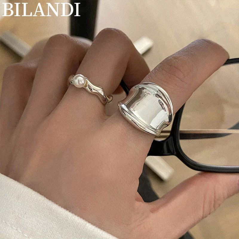 

Bilandi Fashion Jewelry Silver Plated Geometric Ring 2022 New Trend Hot Selling Simply Pearl Ring For Girl Lady Gifts