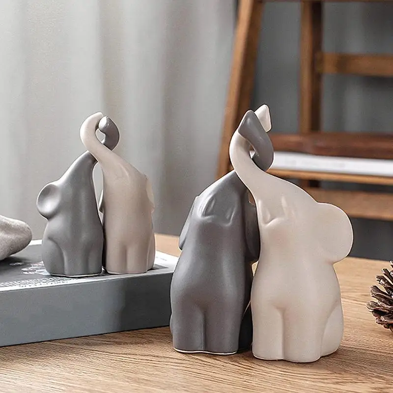 

Elephants Figurines Ceramic Loving Pair Of Elephants Sculpture For Tabletop Portable Destop Decorations Cute Animal Ornament