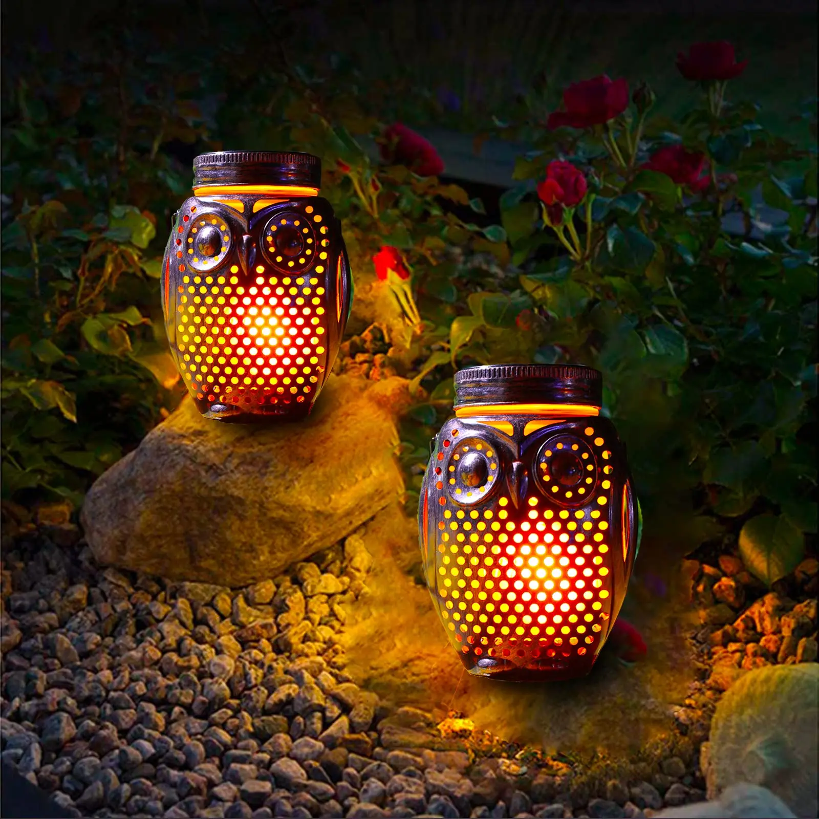 

Solar Owl Flame Lantern Flicker Candle Light Outdoor Hanging Lamp Waterproof Landscape Sunlight For Patio Garden Path Decoration