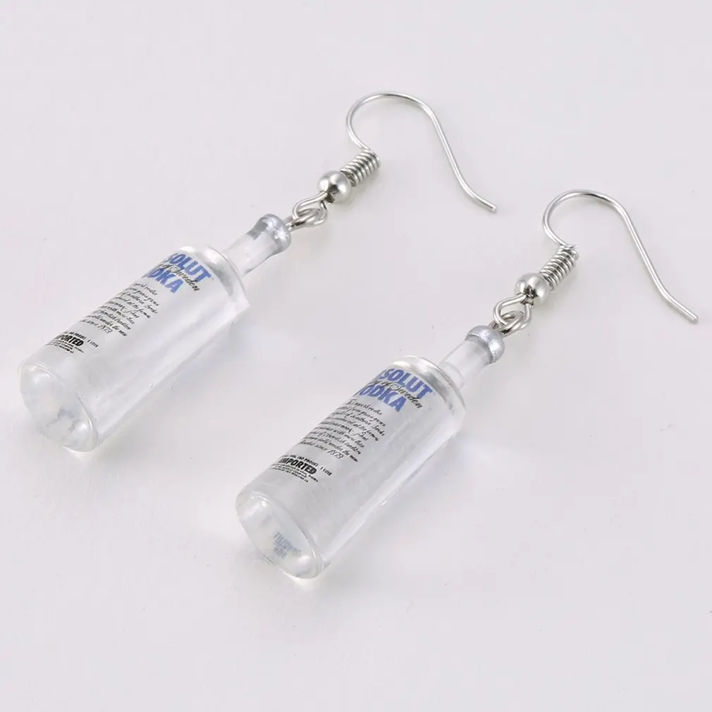 

Creative Cool Vodka Bottle Drop Earrings Funny Drinking Style Cartoon Transparent Bottle Dangle Earrings for Women