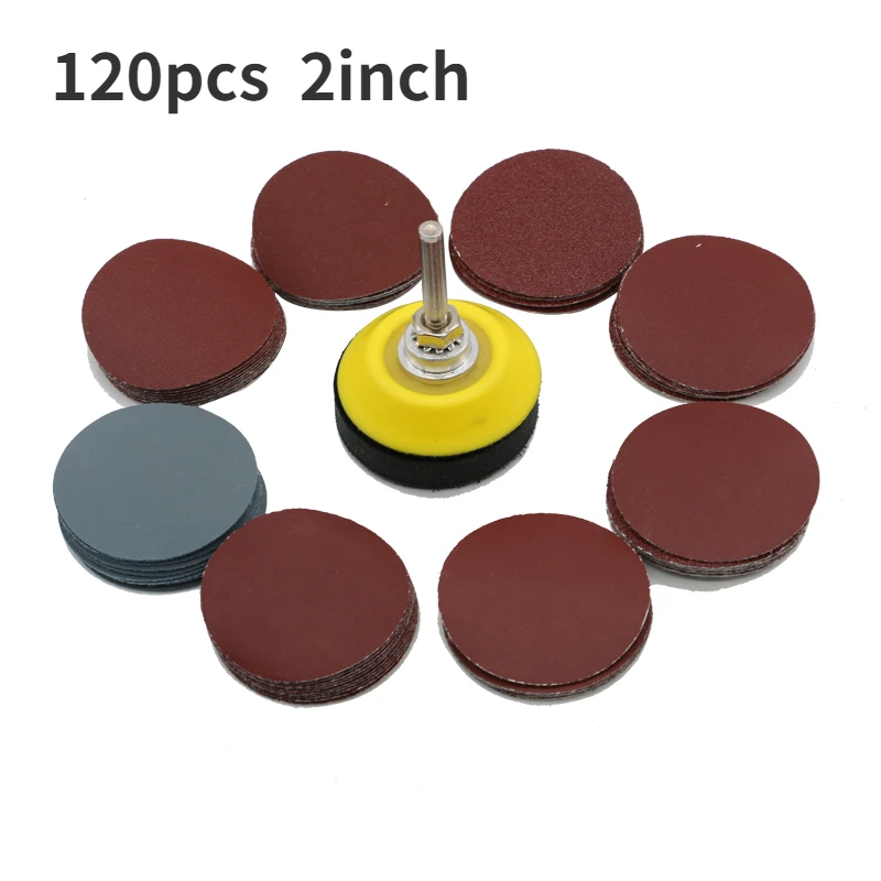 

120Pcs 50mm Sandpaper Assortment 60-3000 Grit Sanding Disc Pad Set 2Inch for Drill Grinder Rotary Tools with Disk Pole Cushion