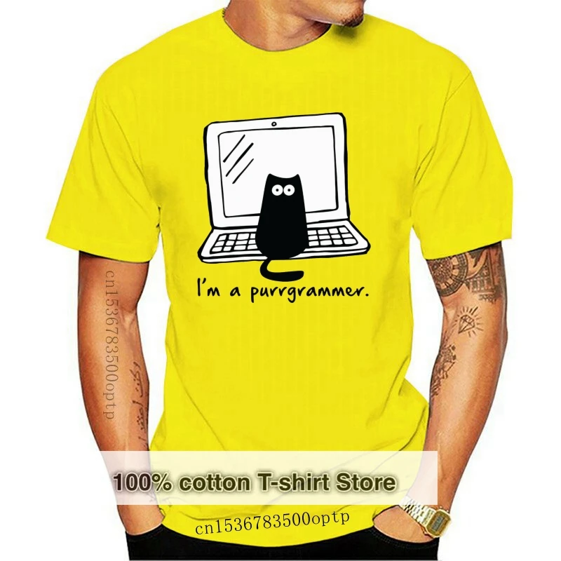 

one yona Hacker Purrgrammer Car Funny T Shirts Cartoon Computer Car 100% Cotton Men T-Shirt Classic Procedure Code Tops Shirts