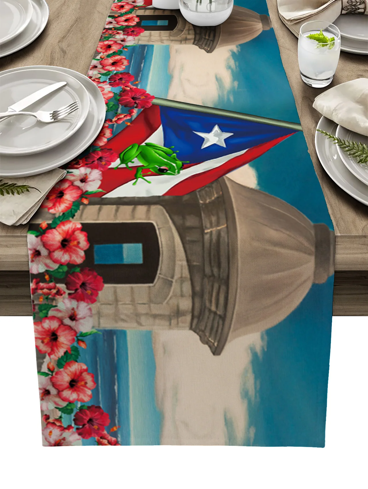 

Flag Frog Hibiscus Table Runners Kitchen Table Decoration Dining Table Runners Wedding Party Table Decor