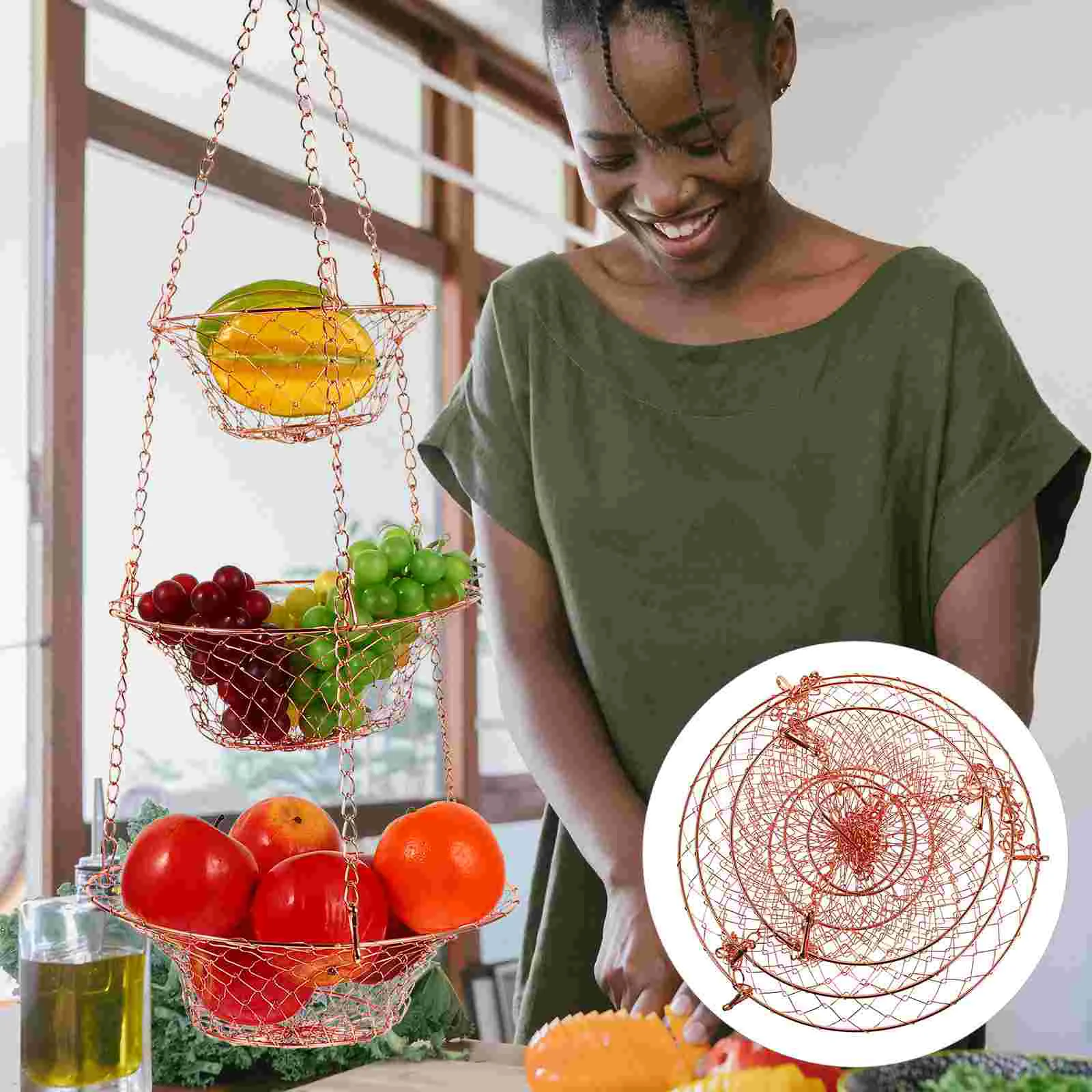 

Basket Fruit Hanging Vegetable Bowl Wall Metal Wire Bread Mounted Planter Flower Candy Storage Serving Holder Tier 3 Baskets
