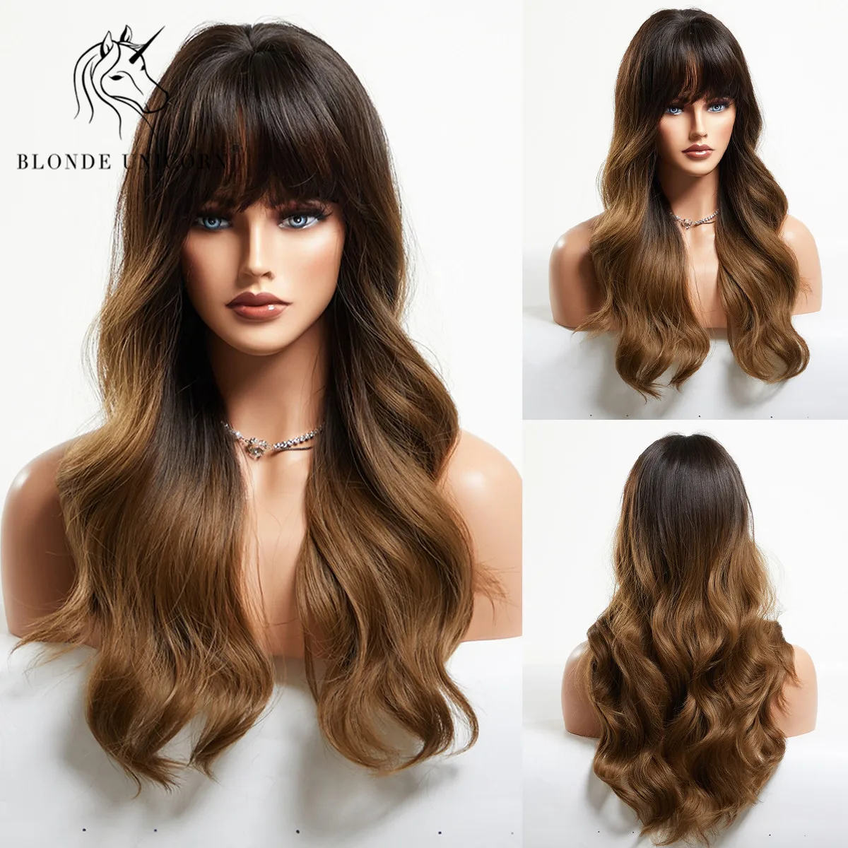 Синтетический парик блонд Единорог Омбре коричневые длинные волнистые парики с