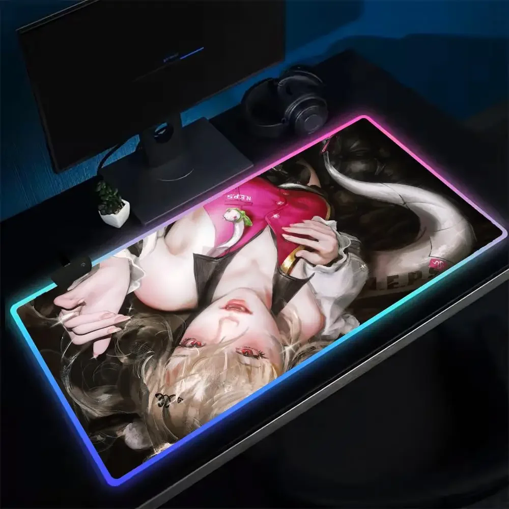 Фото Коврик для мыши Zenless Zone Zero Cissia, игровой коврик для мыши в стиле аниме, светодиодные настольные коврики с подсветкой, резиновые настольные коврики XXL с RGB-подсветкой №1