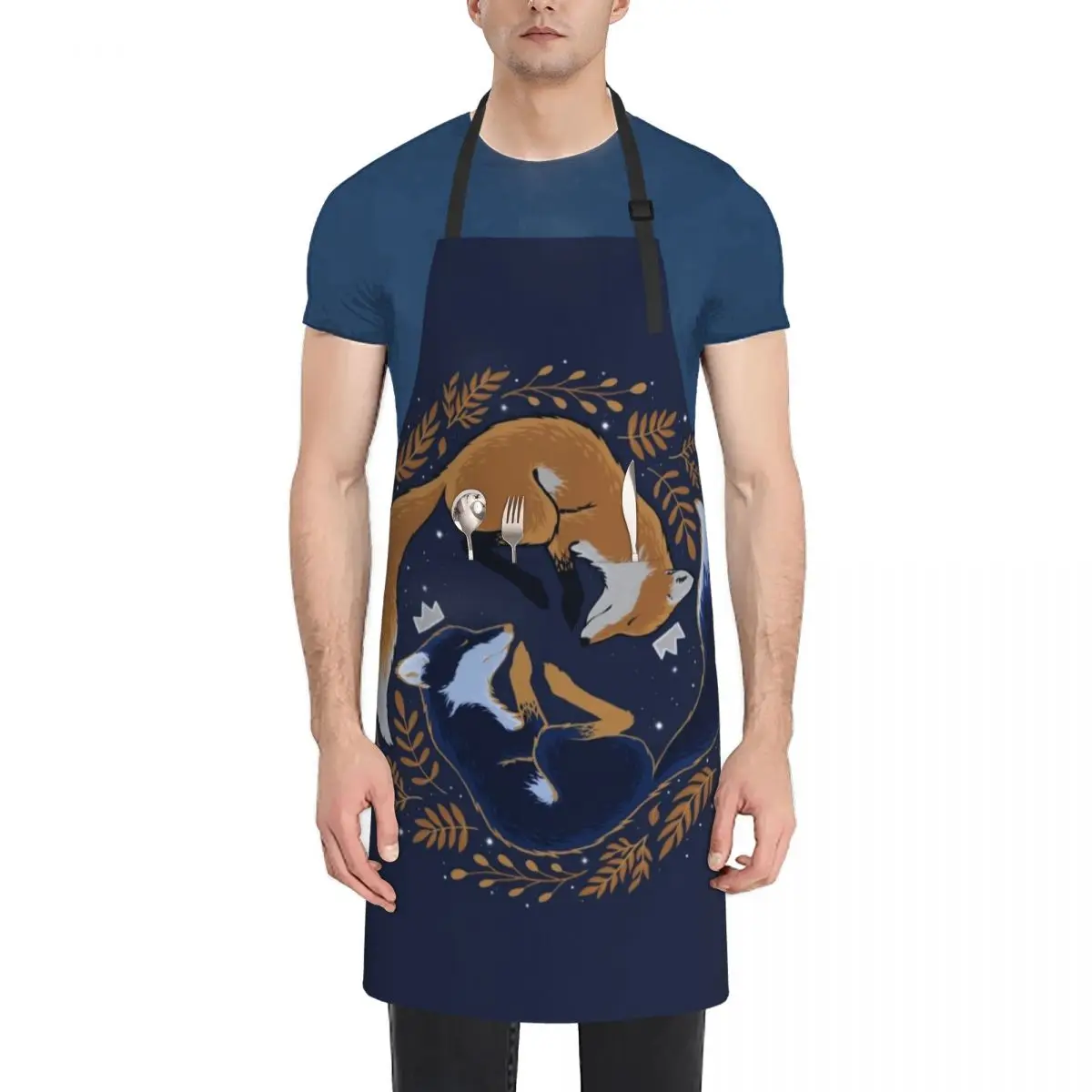 Фартук с ночными лисами костюм Официанта личным логотипом для учеников детского