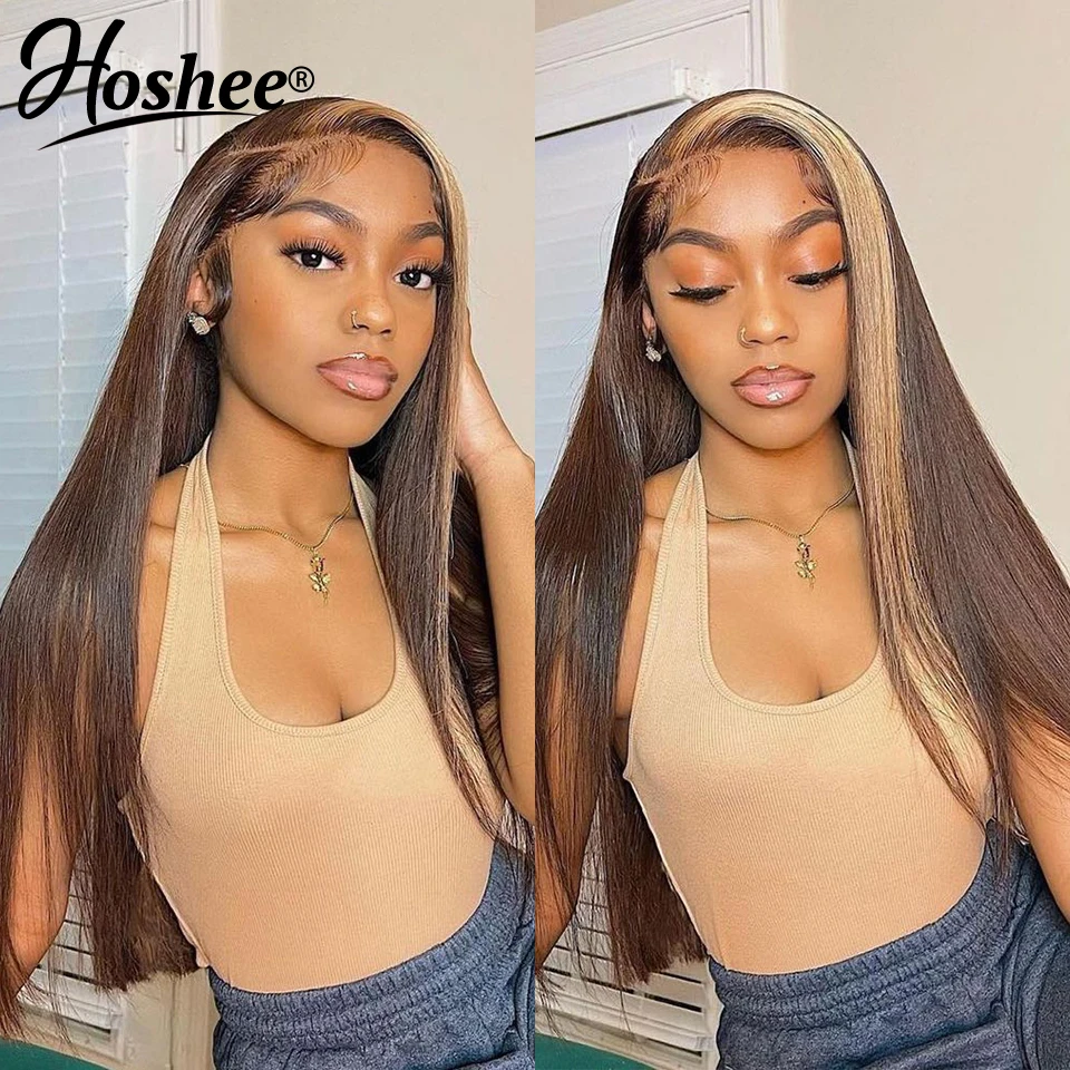 

Brown Straight Lace Front Wig Honey Blonde Highlight Wig Human Hair HD Lace Frontal Wig Brazilian Remy Wigs For Women Human Hair