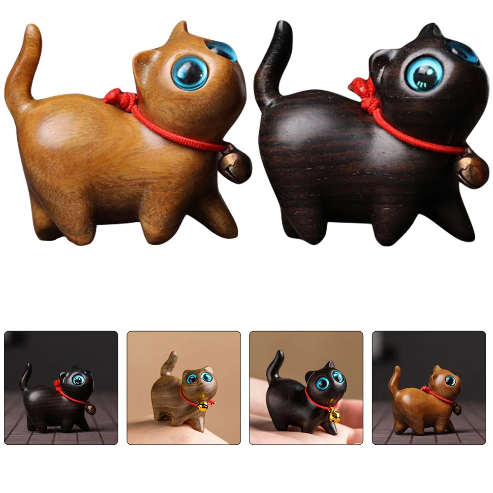 

Cat Figurine Adornment Decoration Wooden Desktop Miniature Ornament Home Ornaments Retro Statue
