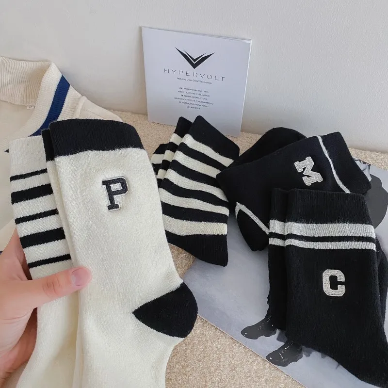 Fashion New Fluffy Thermal Sleeping Socks Women Winter Warm Breathable Cotton Striped Letters White Padded Thick Socks Set