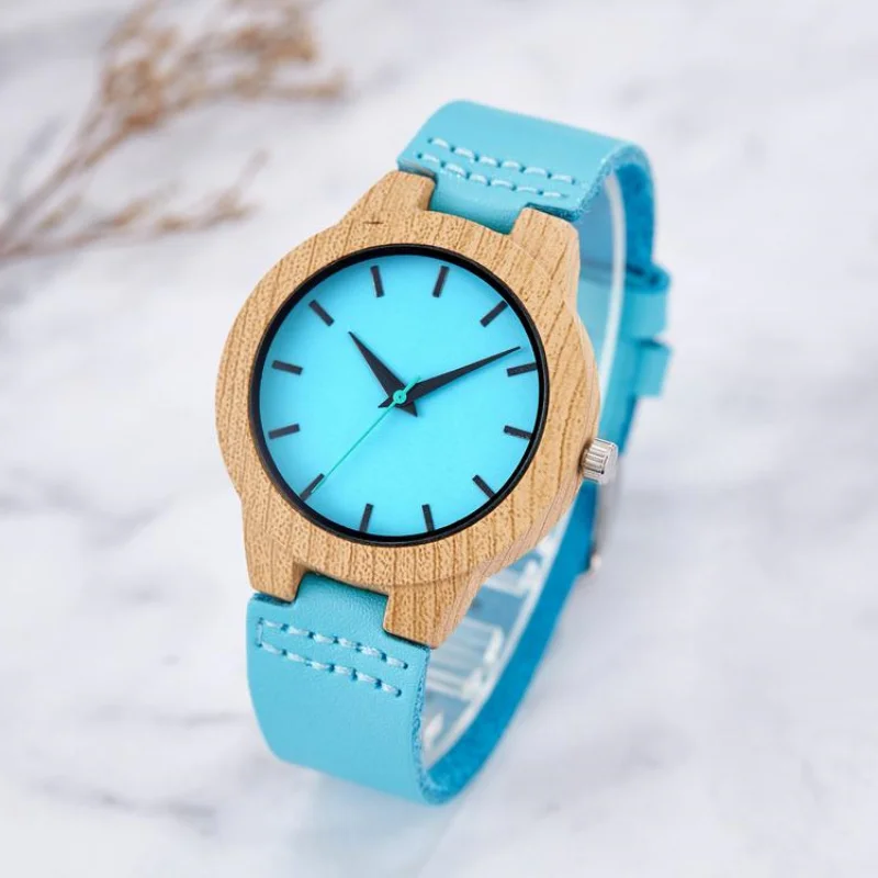 

Women Watches Zebra Wooden Timepieces Turquoise Blue Leather Men Watch Lovers Gifts Reloj Hombre Montre Homme Relogio Masculino