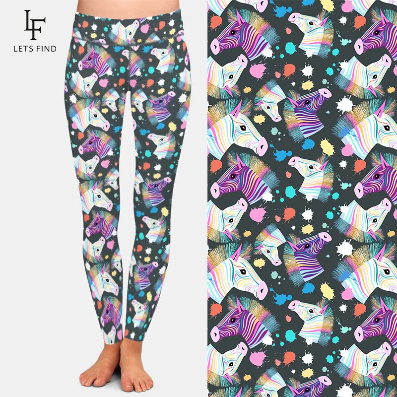 LETSFIND Super Soft Milk Silk Print 3D Colorful Portraits of Zebras Pattern High Waist Slim Fitness Women Leggings