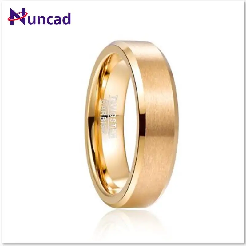 

NUNCAD 6mm Tungsten Carbide Ring Matte Finish Beveled Men's Women Gold Color Comfort Fit Ring