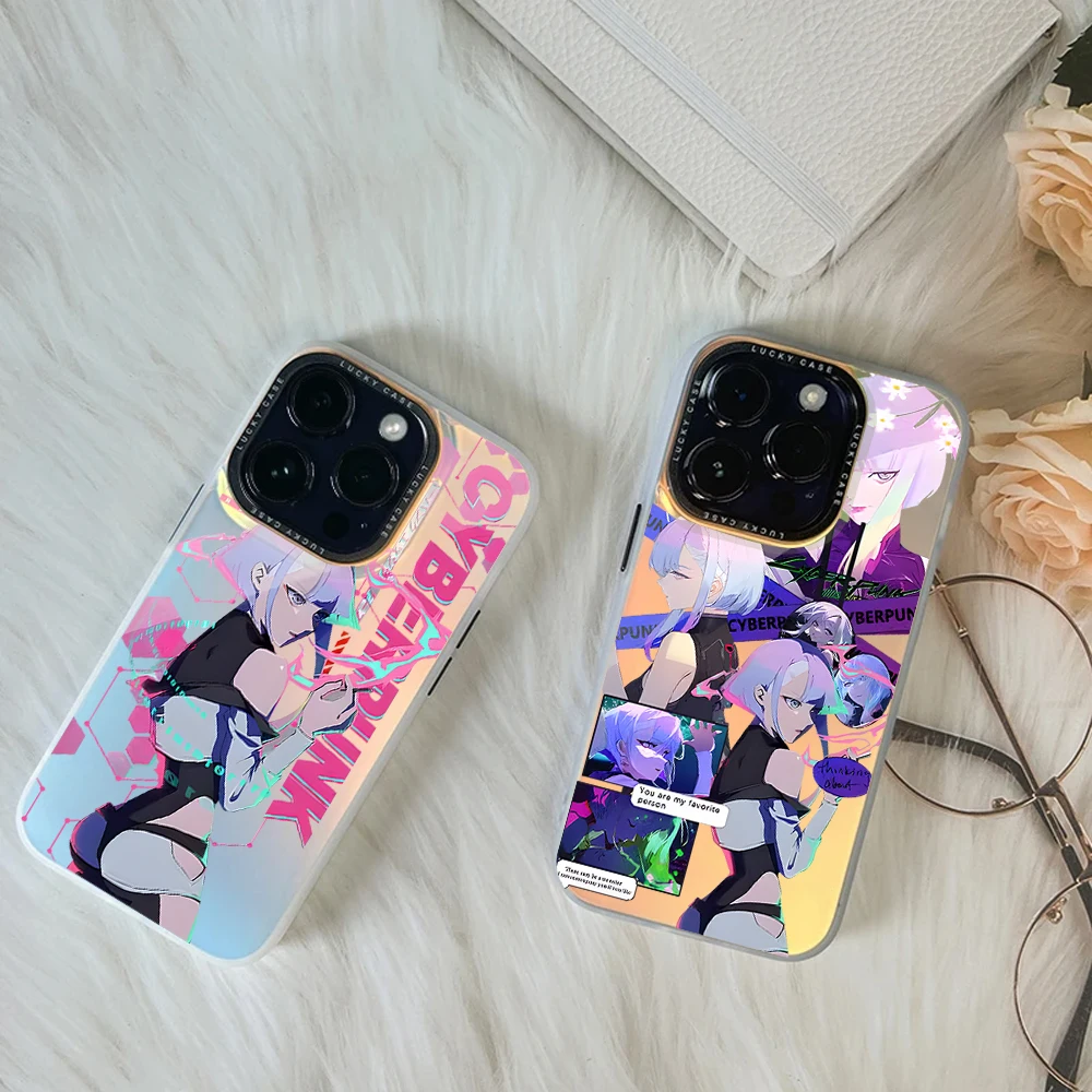 C-Cyberpunks Anime E-Edgerunners For Huawei MATE 60 70 PRO NOVA PURA ULTRA Honor 90 80 SE GT IMD Chameleon Laser Phone Case